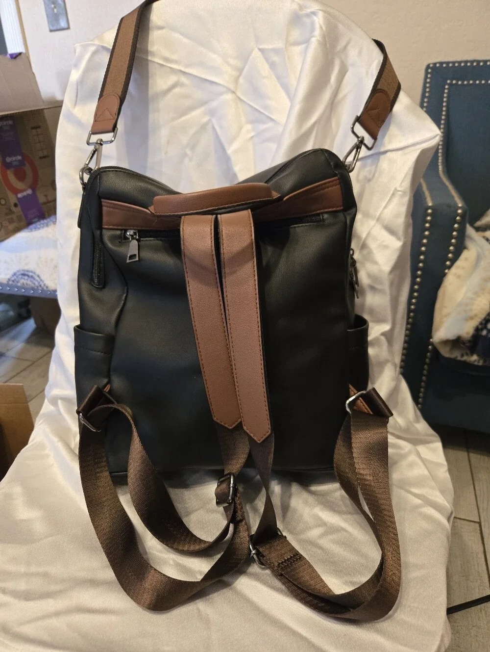 Black & Brown Leopard Front Panel Backpack - Unbranded